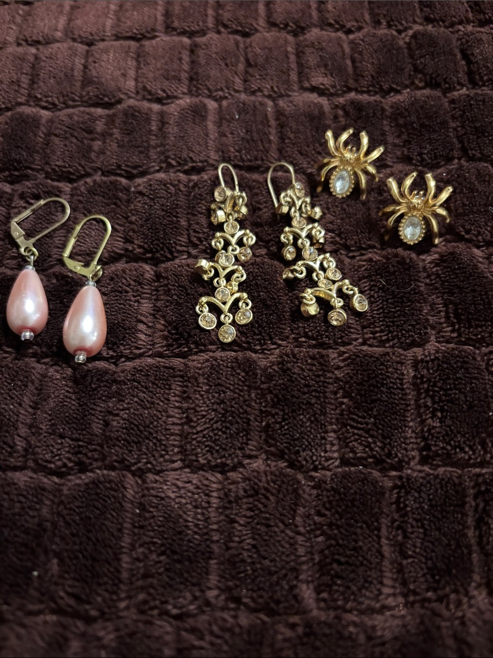 Fashion Jewelry Gold-Tone Pink Pearl & Crystal Drop Earring Trio